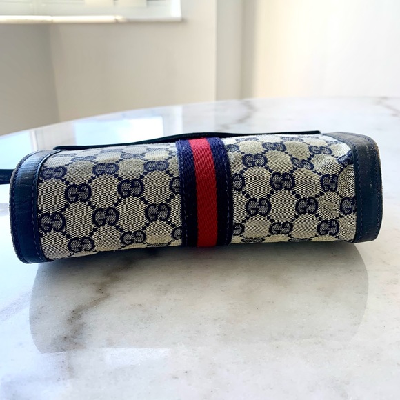 Authentic Rare Gucci Sherry Line Vintage Navy GG Clutch - Picture 5 of 10